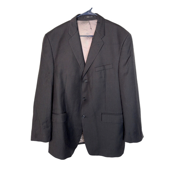 Calvin Klein Mens 48L Big Tall Wool Pinstripe Blazer 3 Button Suit Jacket Black - Picture 1 of 9